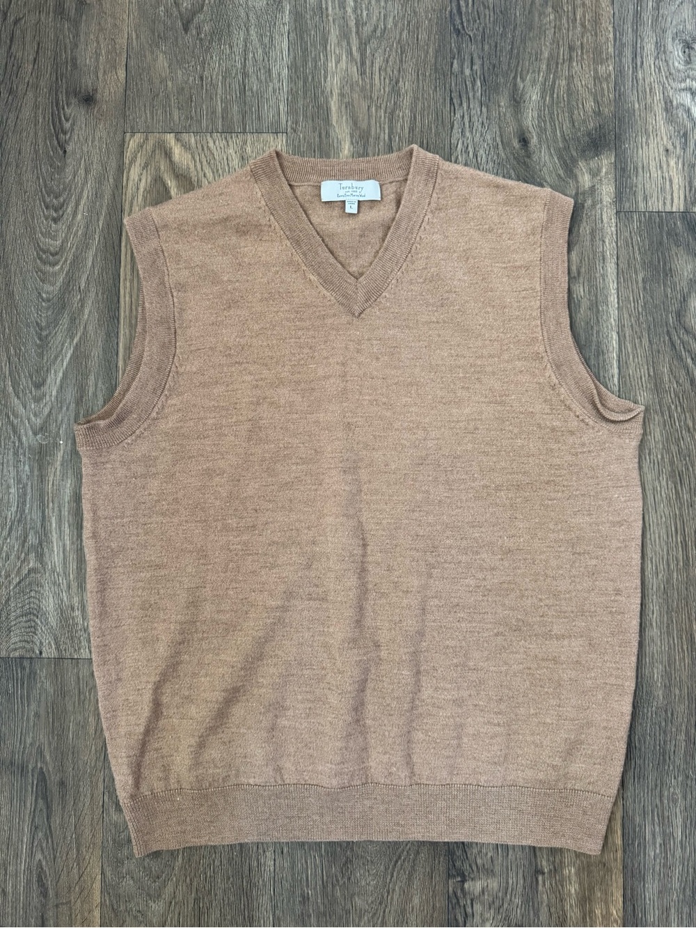 Turnbury Merino Wool V-Neck Knit Sweater Vest Ribbed Trim Brown Men’s L